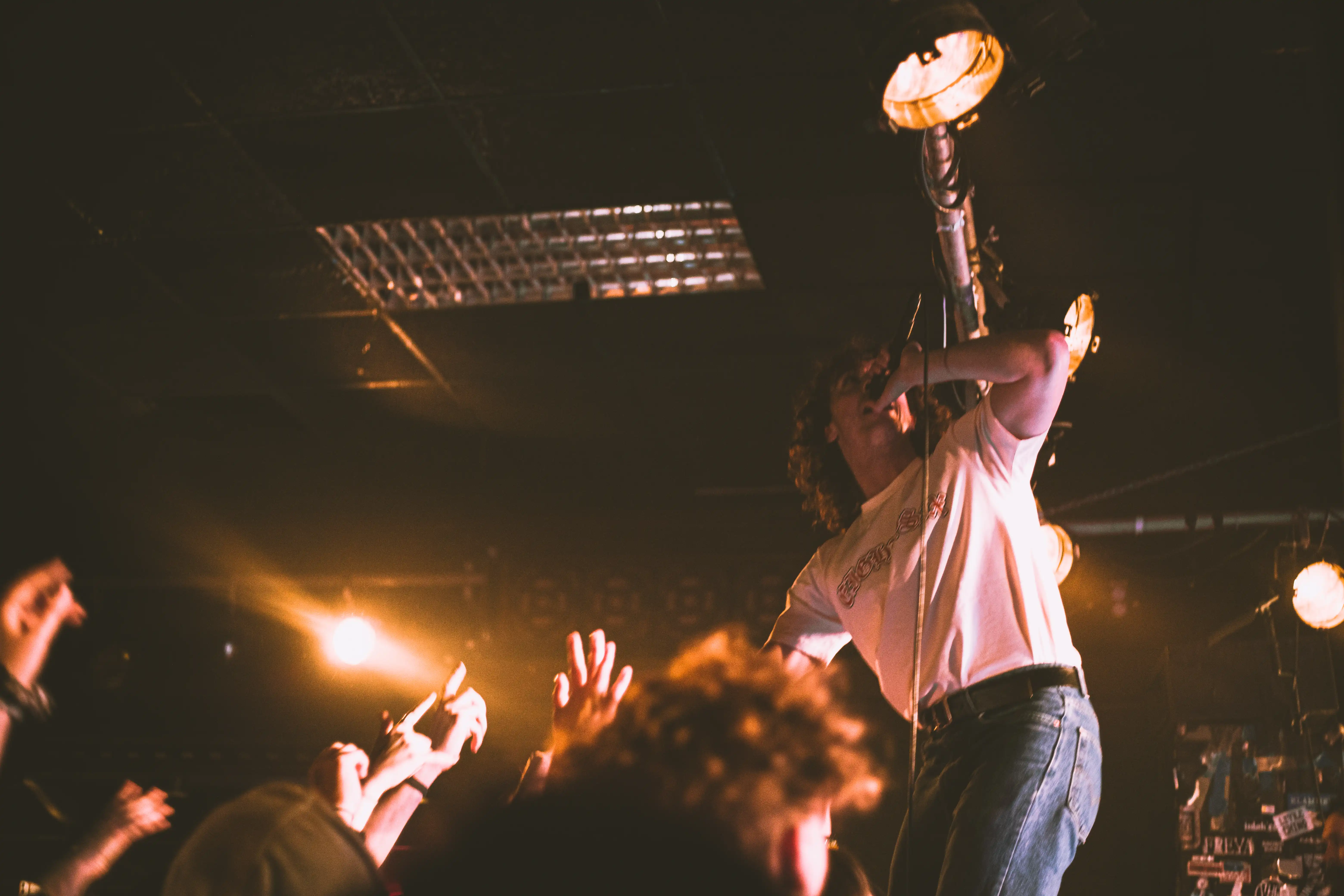 Front man of Don Broco, singing in front of a crowded audience at Bedford Esquires.